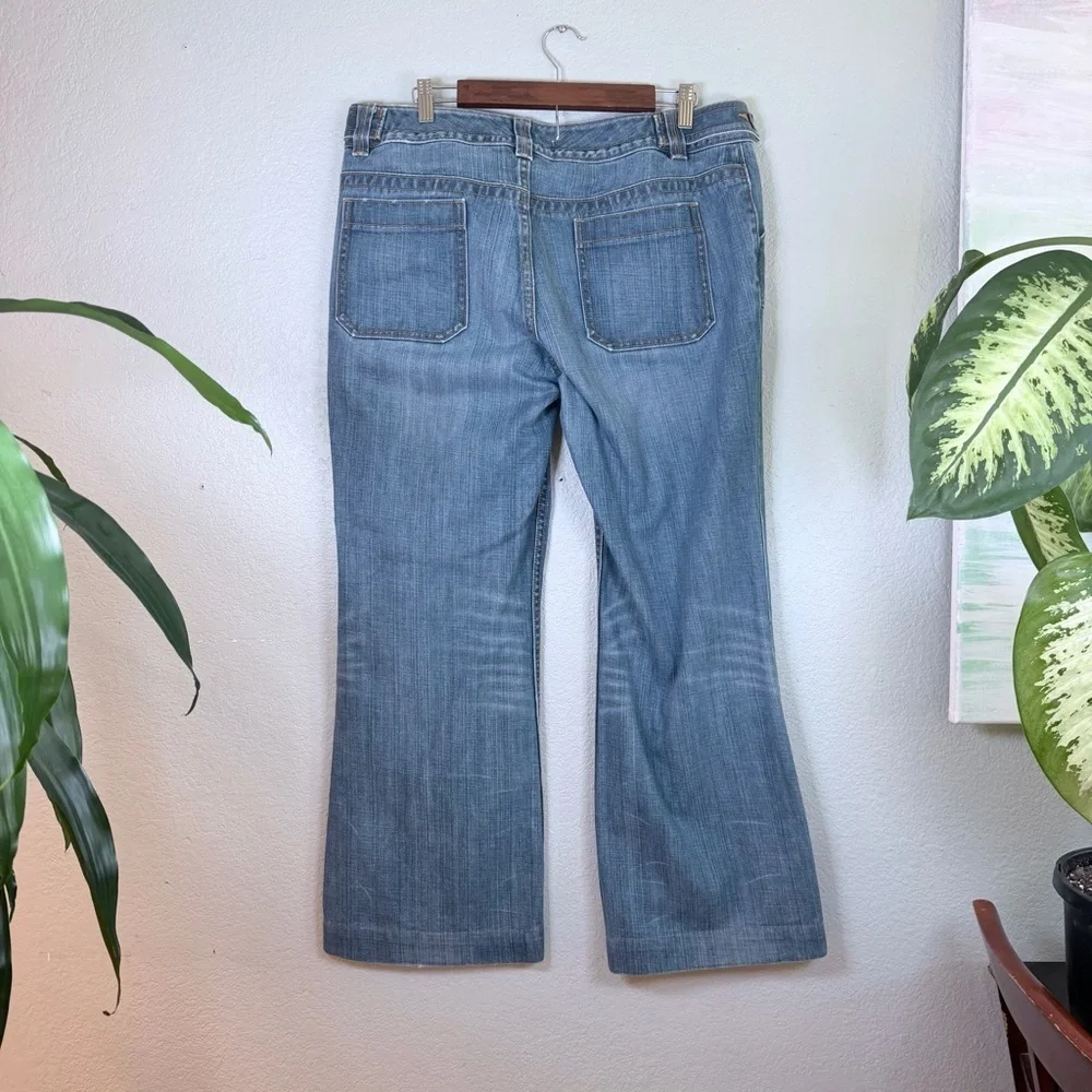 Banana Republic Trouser Jean Low Rise Distressed Medium Wsh Wide Leg Flare 14